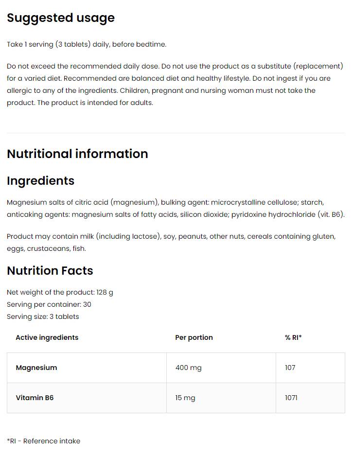 Магнезиев цитрат 400 mg + b6 90 таблетки