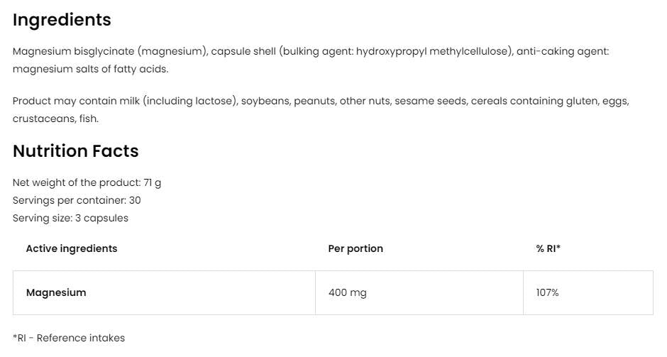 Магнезиев глицинат | 400 mg сервиране на магнезиуим бисглицинат 90 капсули