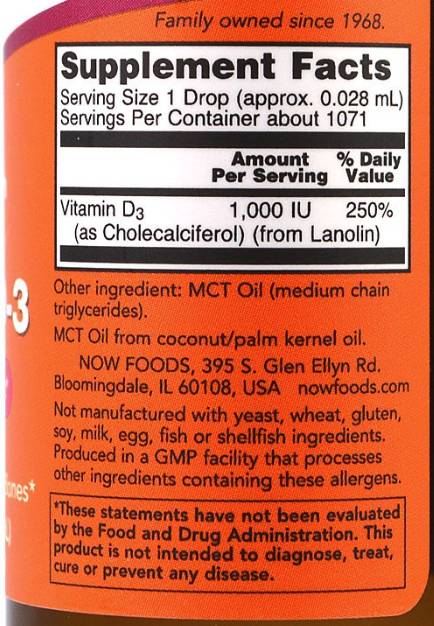 Течен витамин D -3 / Допълнителна сила / 1000 IU на капка - 30 ml