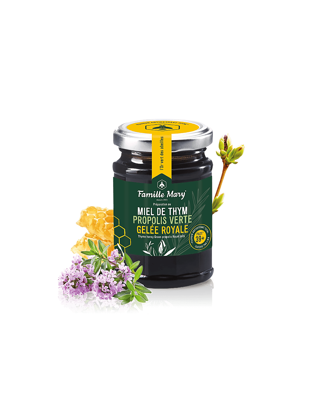 Miel de Tym, Propolis Verte, Gelee Royal /Honey от мащерка, Green Propolis и Royal Jelly, 200 g Famille Mary