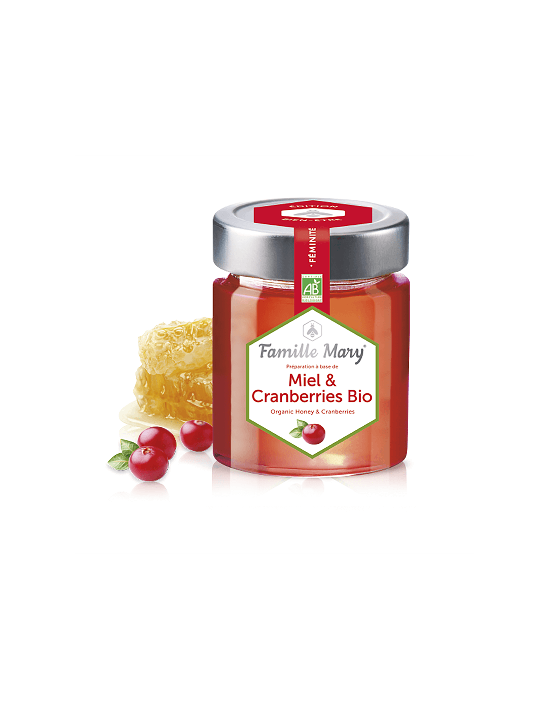 Miel and Cranberres Bio / Bio Acacia Honey + Cranberry, 170 g Famille Mary