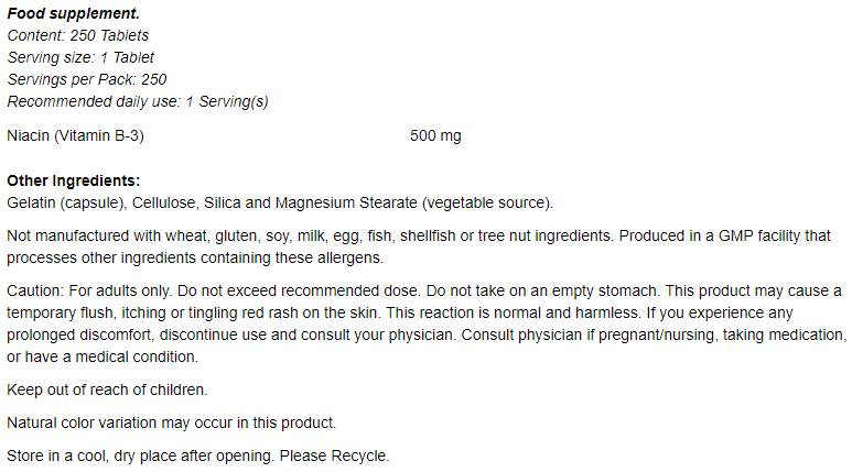 Ниацин 500 mg - 250 таблетки