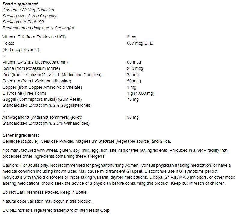 Енергия на щитовидната жлеза - 180 капсули