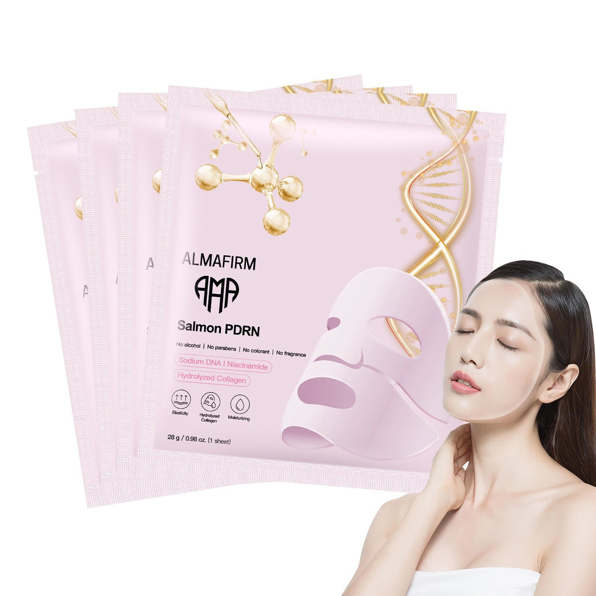 Korean face mask with salmon DNA, peptides, collagen, panthenol and niacinamide - 4 pieces in a box - Nutra Best Europe