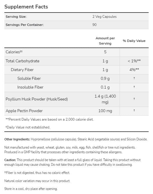 Psyllium Husk 700 mg | С Apple Pectin - 360 капсули