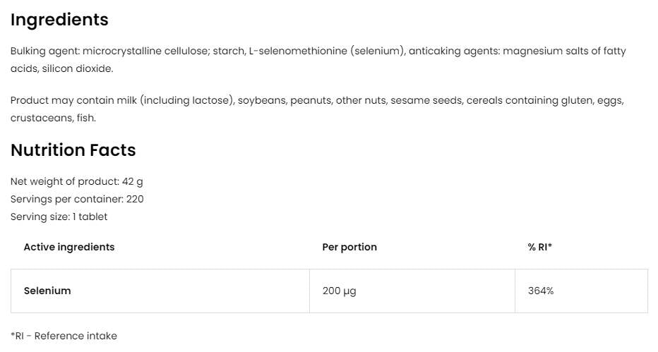 Selenium 200 mcg 220 таблетки