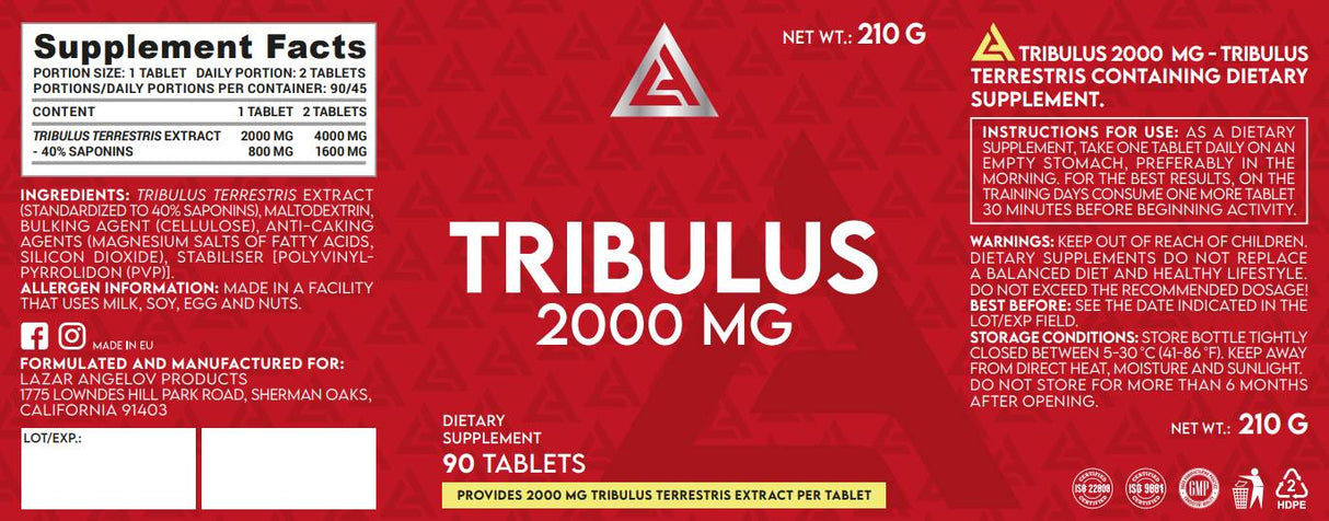 Tribulus 2000 mg | Екстракт от мега доза Tribulus Terrestris - 90 таблетки