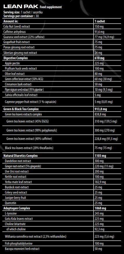 Lean Pak | Крайна формула за изгаряне на мазнини с термогеника, диуретик и адаптогени - 30 пакета