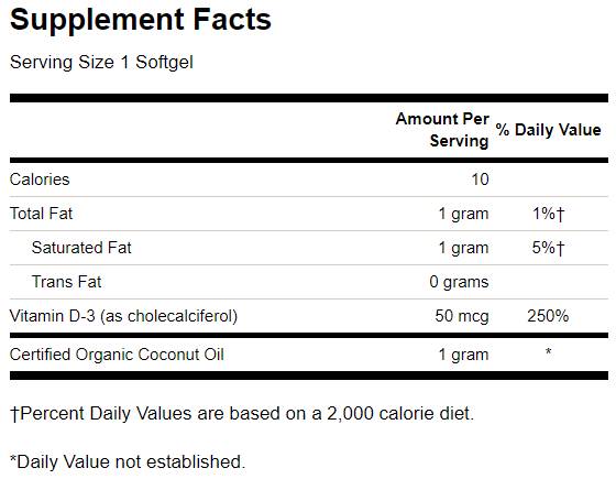 Ultra Vitamin D-3 с кокосово масло 2000 UI 60 гел капсули