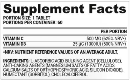 Vita C + D3 | Витамин С 500 mg + витамин D 1000 IU 60 таблетки