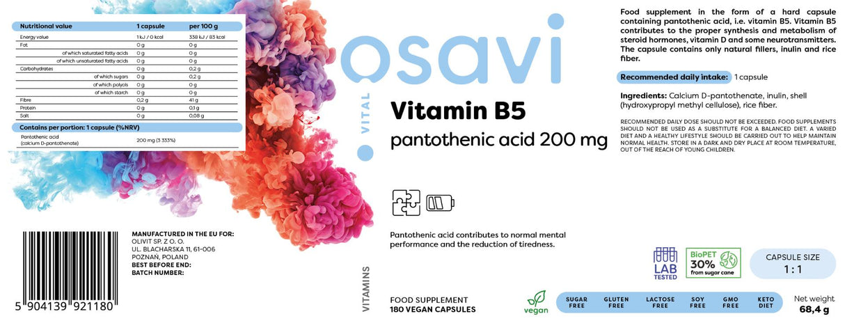 Витамин В5 | Пантотенова киселина 200 mg - 180 капсули