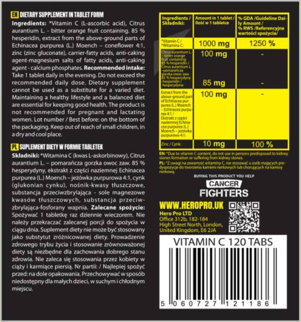 Витамин С 1000 mg + биофлавоноиди | С ехинацея + цинк - 120 таблетки