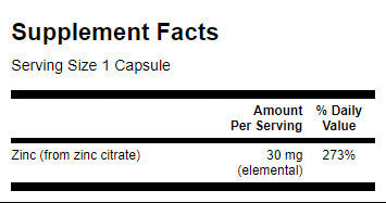 Цинк / цитрат / 30mg. / 60 капачки. - 0
