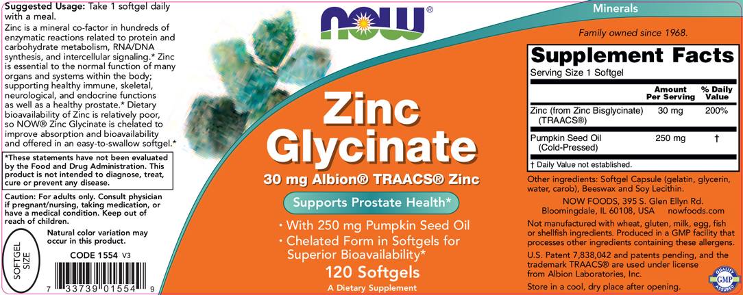 Цинк глицинат 30mg. / 120 Softgels