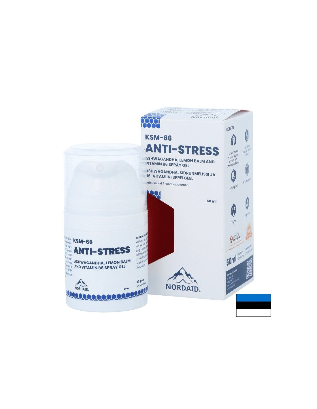 Ashwagandha KSM-66, лимонов балсам и витамин В6-за тревожност, лошо настроение и умора, спрей-гел за уста, 50 ml