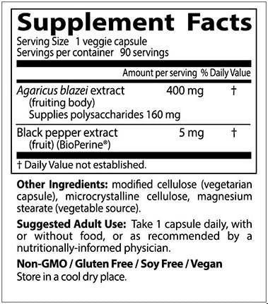 Най -добрият агарик Блазей с биоперин - 90 капсули