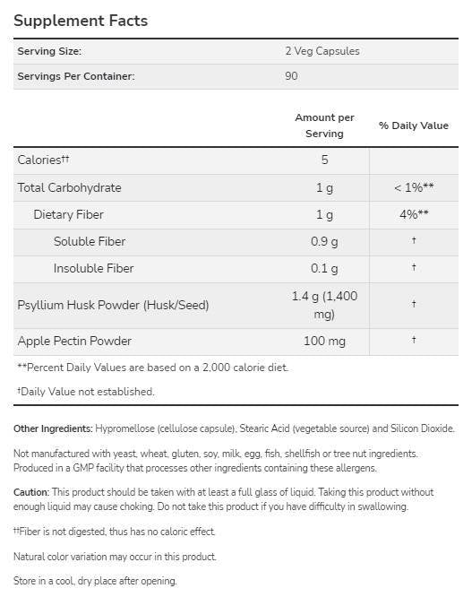 Psyllium Husk 700 mg | С Apple Pectin - 360 капсули