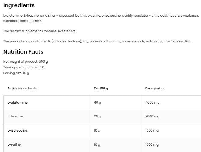 BCAA + глутамин на прах - 200 грама