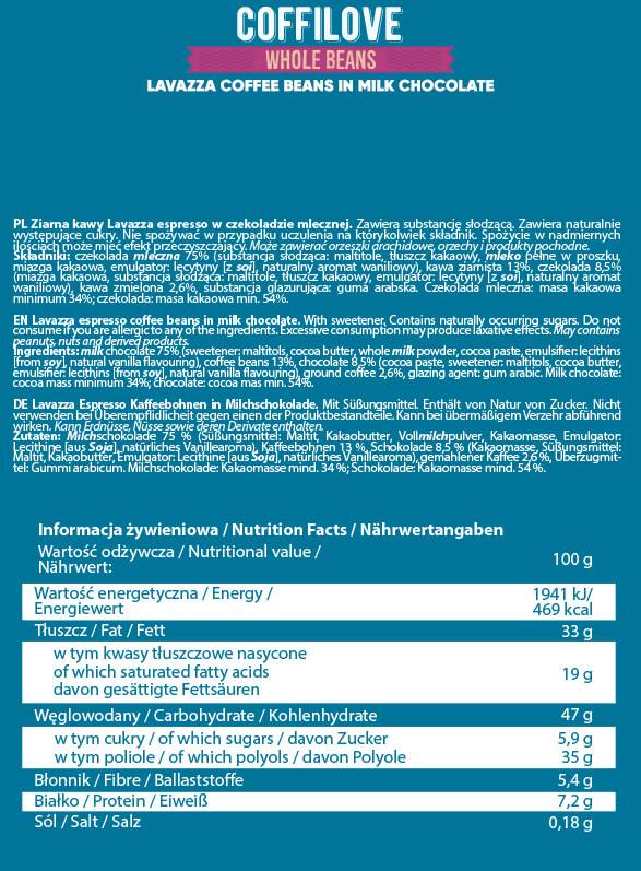 Coffilove | Цяла арабика кафени зърна в млечен шоколад - 300 грама