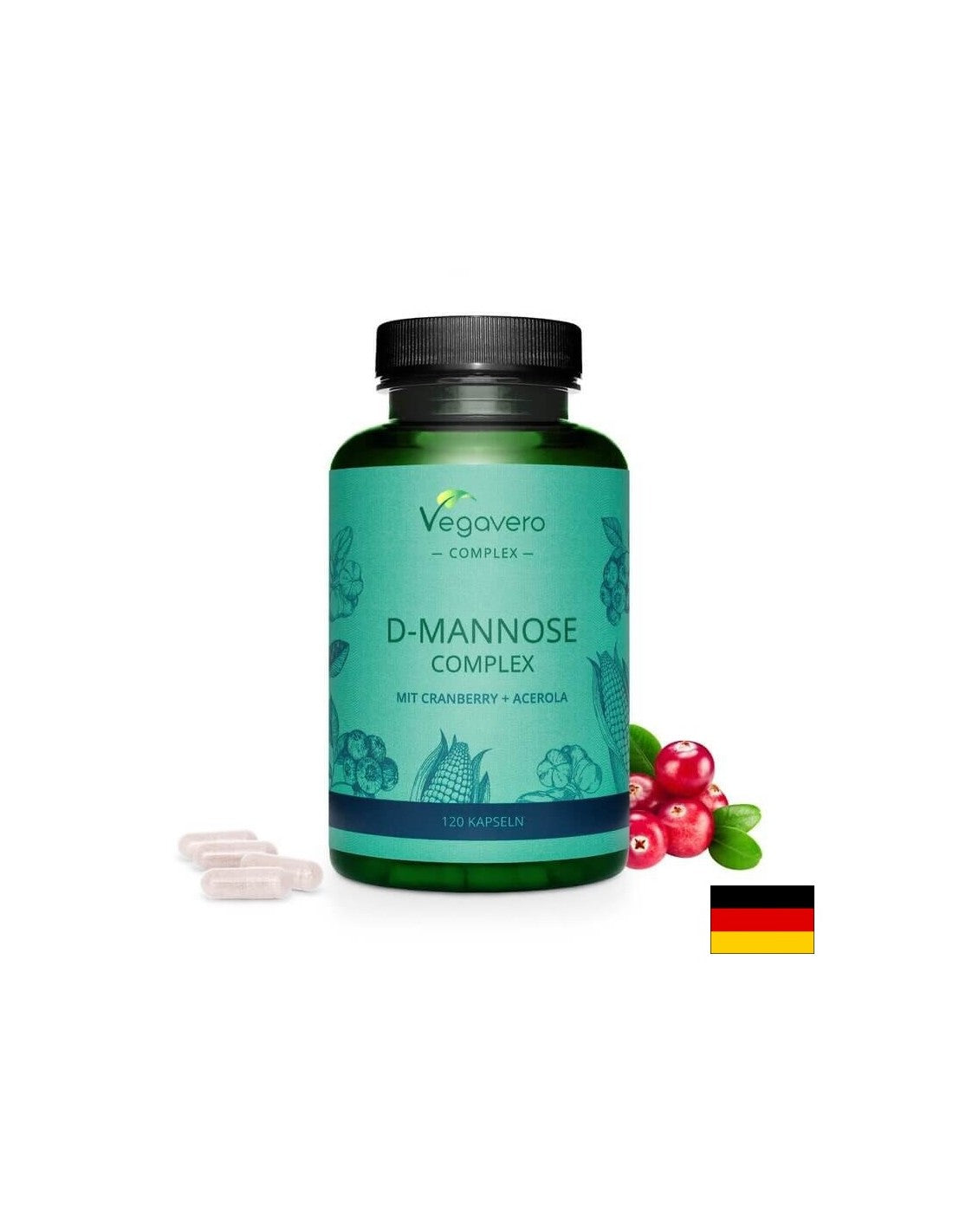D-Mannose Complex mit Cranberry + Acerola/ D-маноза комплекс с червена боровинка и ацерола, 120 капсули, 100% веган <tc>Vegavero</tc>