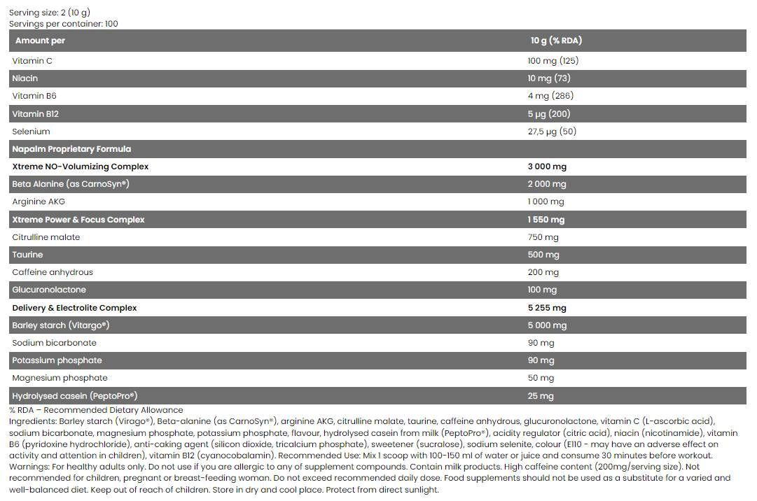 Xtreme NAPALM Предтренировъчен продукт | Зареден с <tc>VITARGO</tc>® - 500 грама