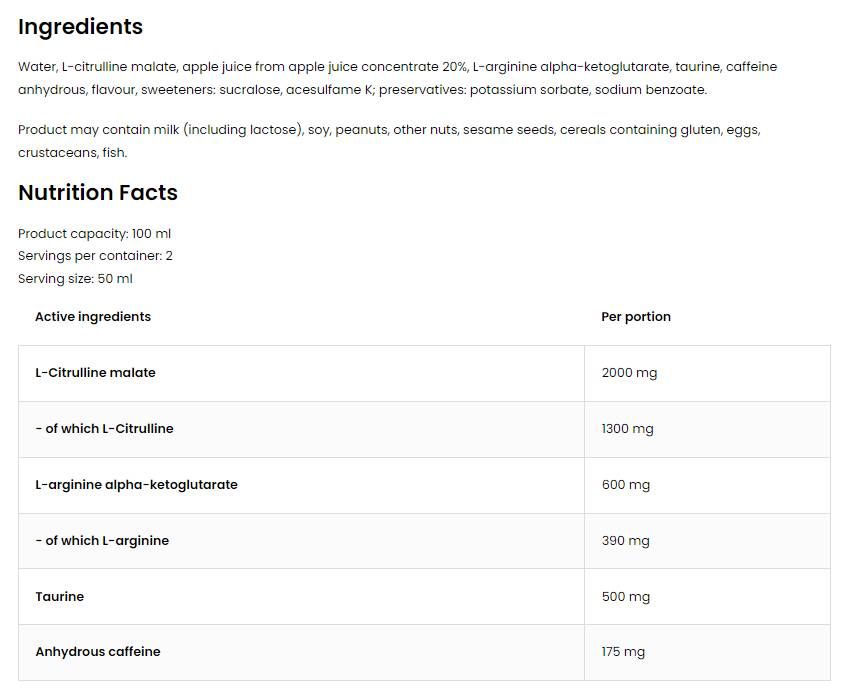 Помпа преди тренировка изстрел | без бета -аланин - 20 х 100 мл