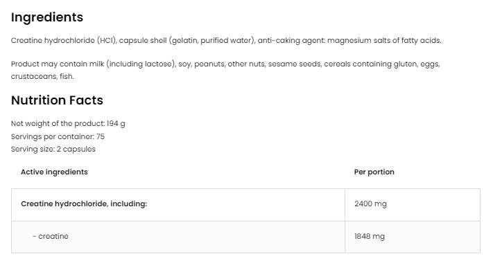 Креатин HCl 2400 / креатин хидрохлорид - 150 капсули
