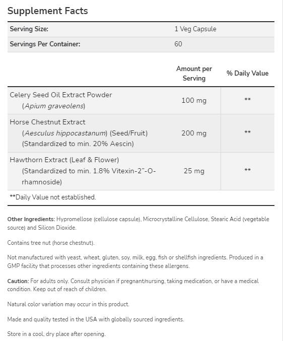 Екстракт от семена от целина 100 mg | С конски кестен и глог - 60 капсули