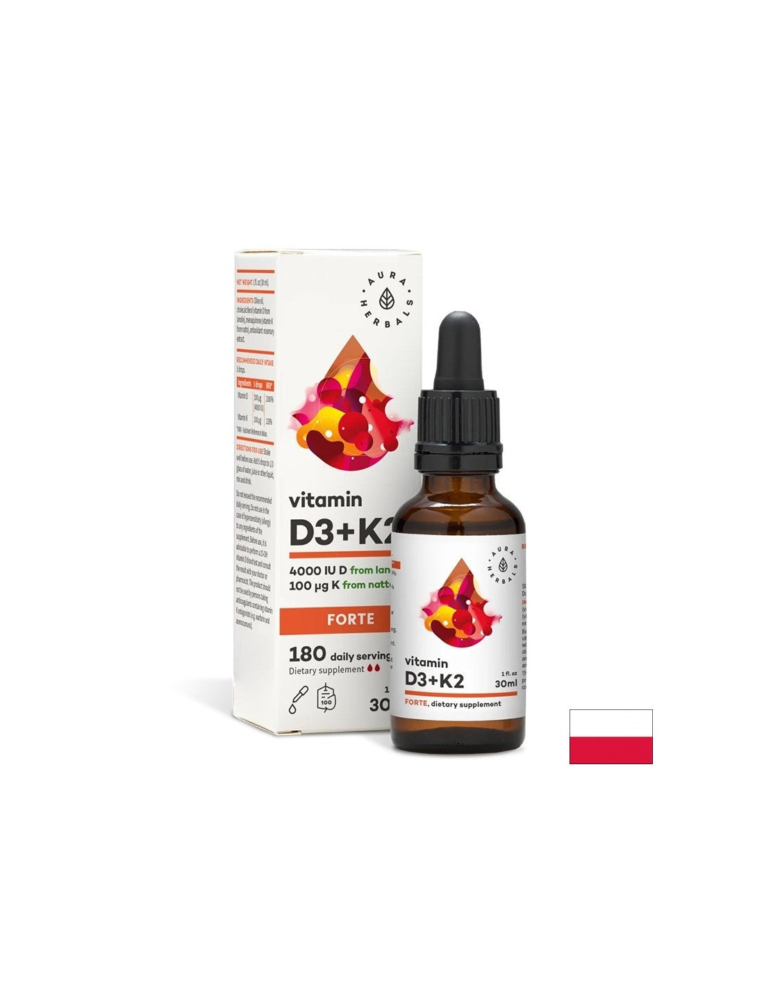 Кости и стави - витамин D3 800 IU + K2 20 µg (Forte), 30 ml капки