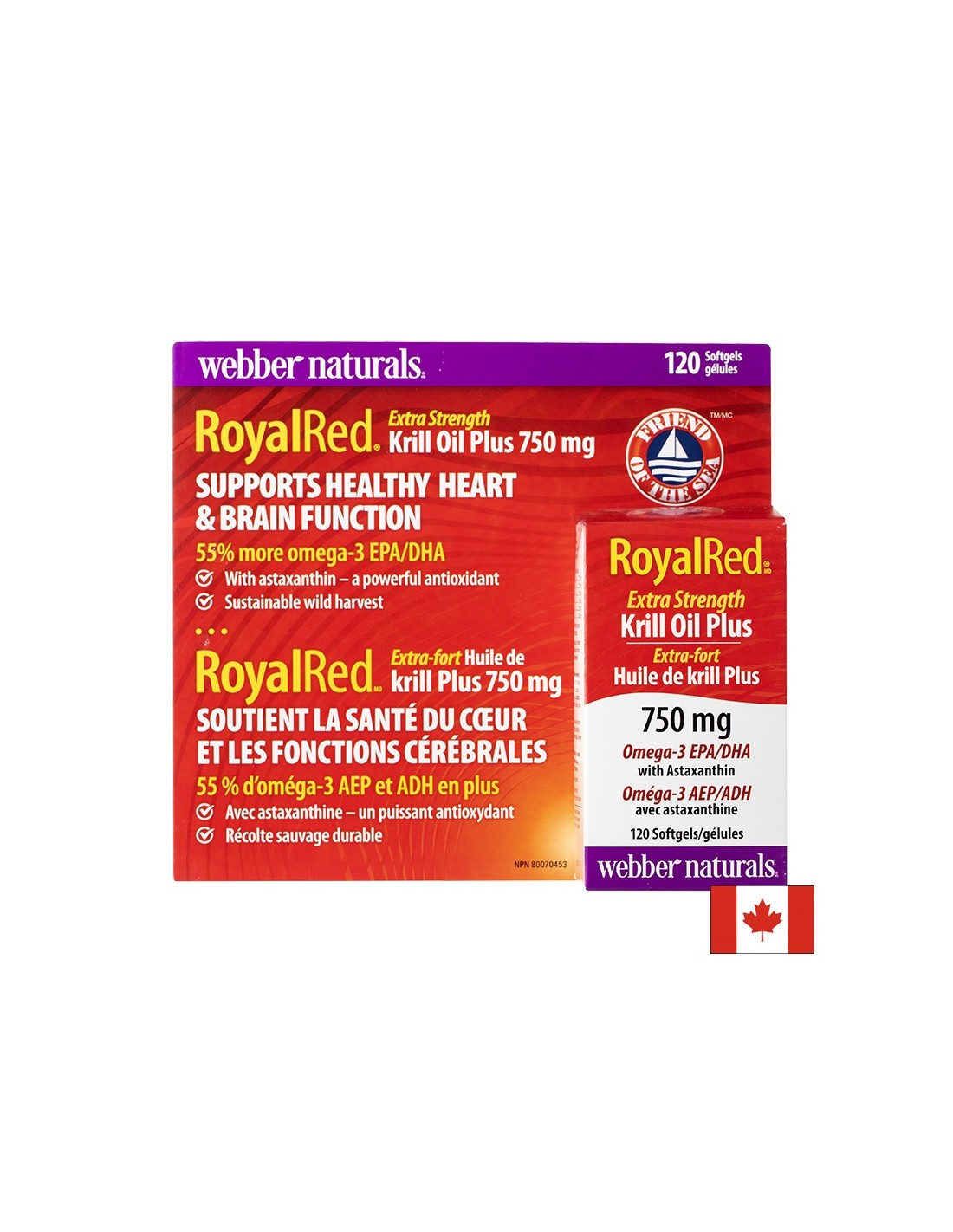 Тройна комбинация за поддържане на сърцето и мозъка - Krill Oil + Omega -3 и Astaxanthin Royalred, 120 Softgel капсули