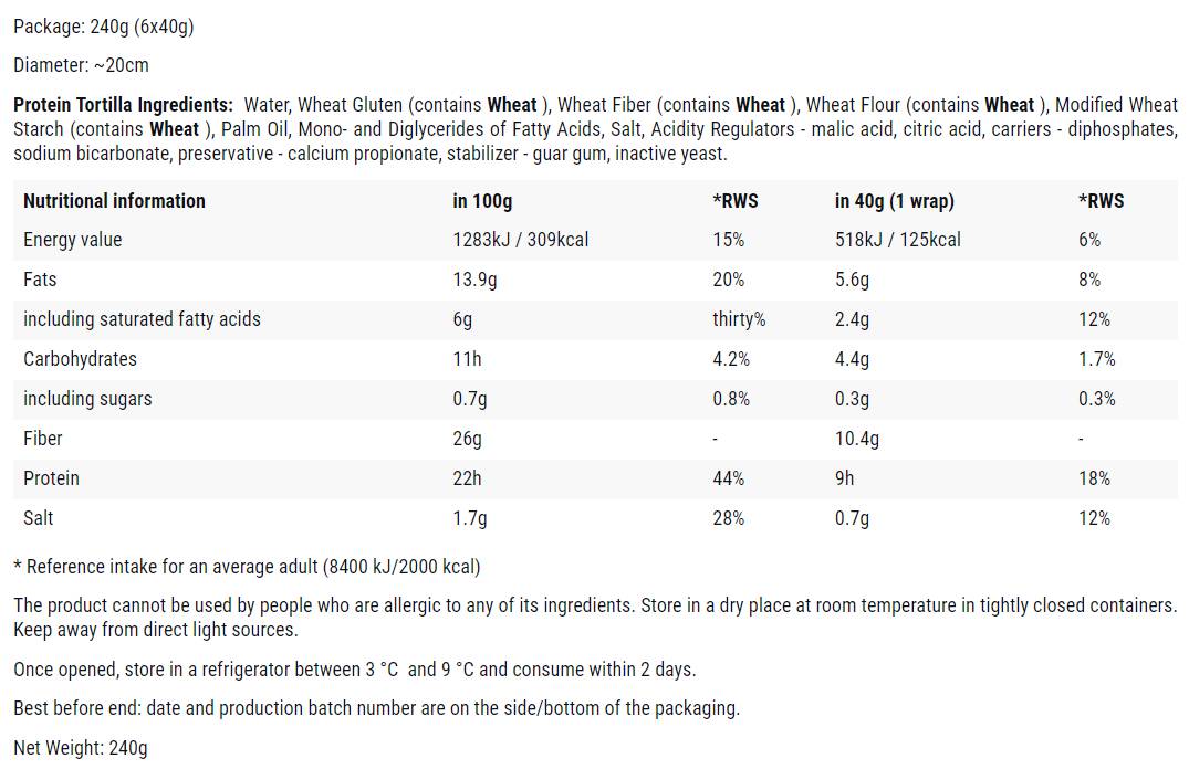 Протеин тортила | Нисковъглехидрати с високо съдържание на кето ~ кето приятелски опаковки-6 x 40 (240) грама
