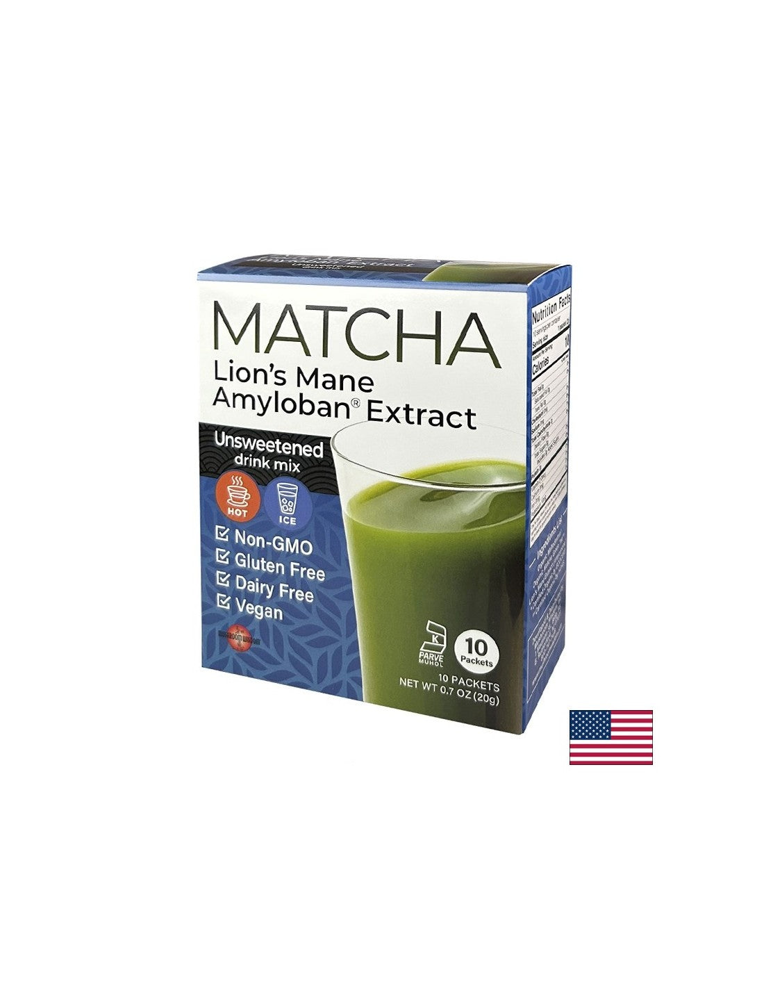 Matcha с Lion's Mane Extract Amyloban® - Super Focus - Energy Boost and Concereation - Instant Drink, 10 Sachets