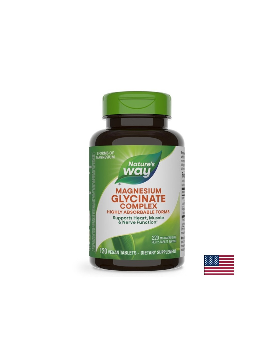 Мускулна функция, сърце и неврологично здраве - магнезий (бисглицинат, малат), 110 mg x 120 V -таблетки