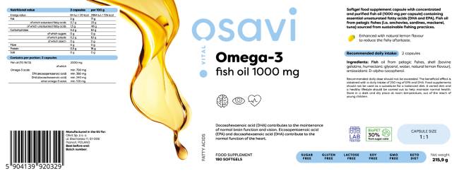 Omega 3 рибено масло 1000 mg / аромат на лимон - 180 гел капсули