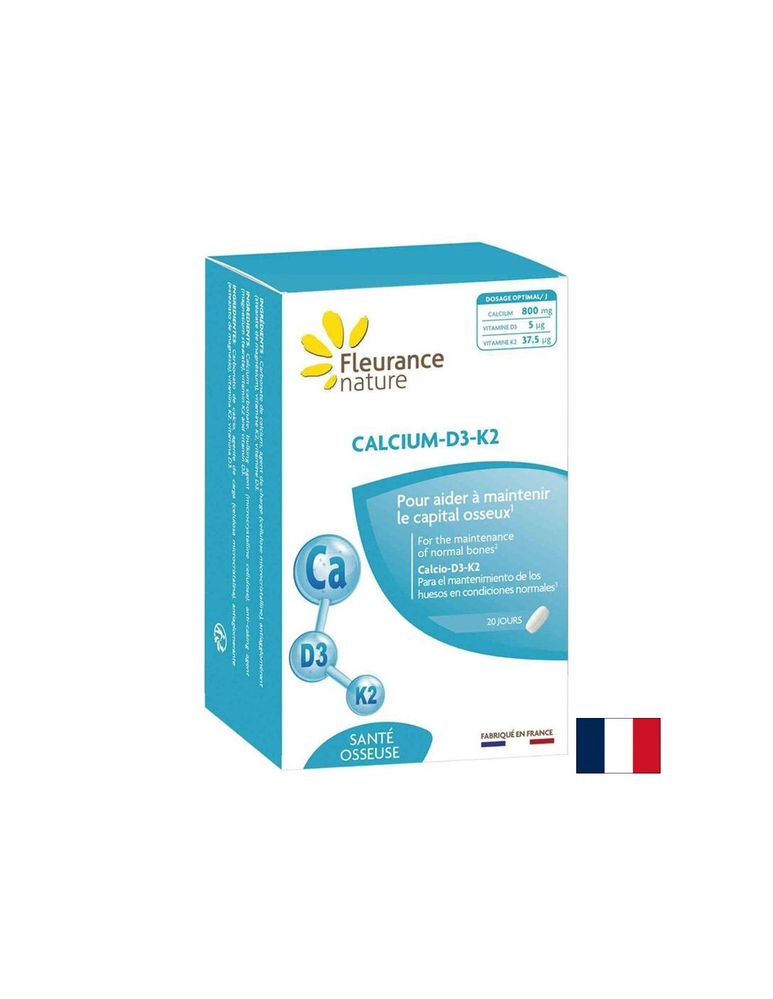 Поддържа кости и зъби - калций + витамин D3, K2, 60 таблетки
