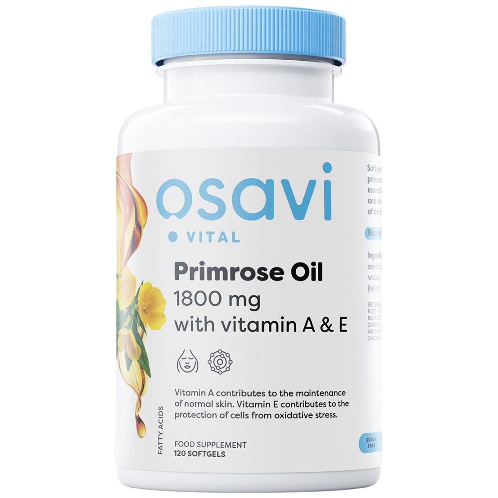 Маслото от Primrose 1800 mg | С витамин A&E - 120 гел капсули