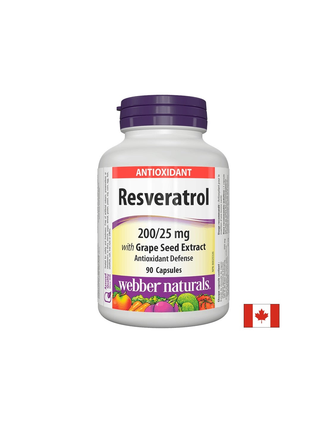 Ресвератрол с екстракт от гроздови семена/ Resveratrol 200 mg with Grape Seed 25 mg x 90 капсули <tc>Webber Naturals</tc>