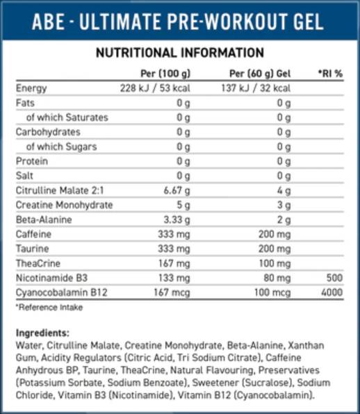 Абе гел | Цялото черно всичко предварително тренировка - 20 х 60 грама