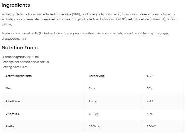Биотин и витамин A & цинк и витамин В2 изстрел - 100 ml