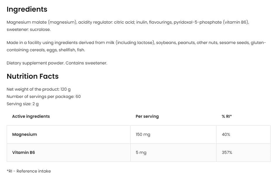 Магнезиев малатен прах 150 mg - 120 грама