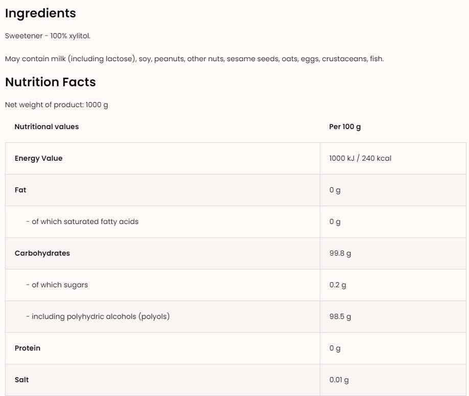 Ксилитол / беззаконие за захар - 1000 Грама