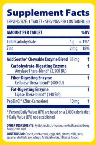 Киселинно успокояване на дъвчащи - 60 дъвчащи таблетки