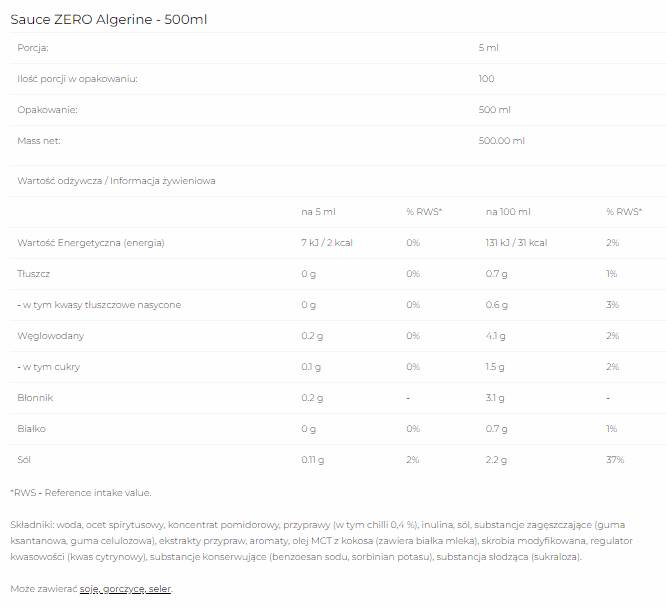 Sauce Zero - Algerine - 500 мл - Feel You