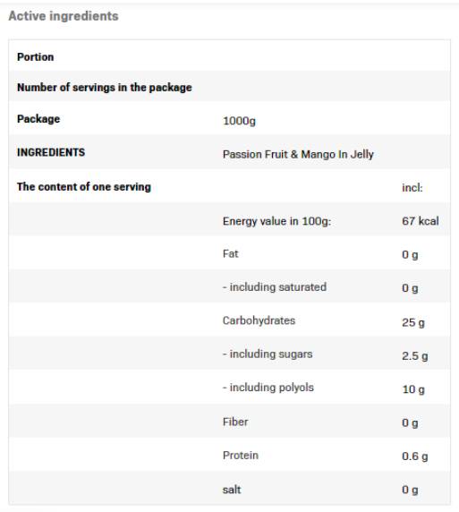 Frulove в желе | Пасирани плодове и манго - 1000 грама