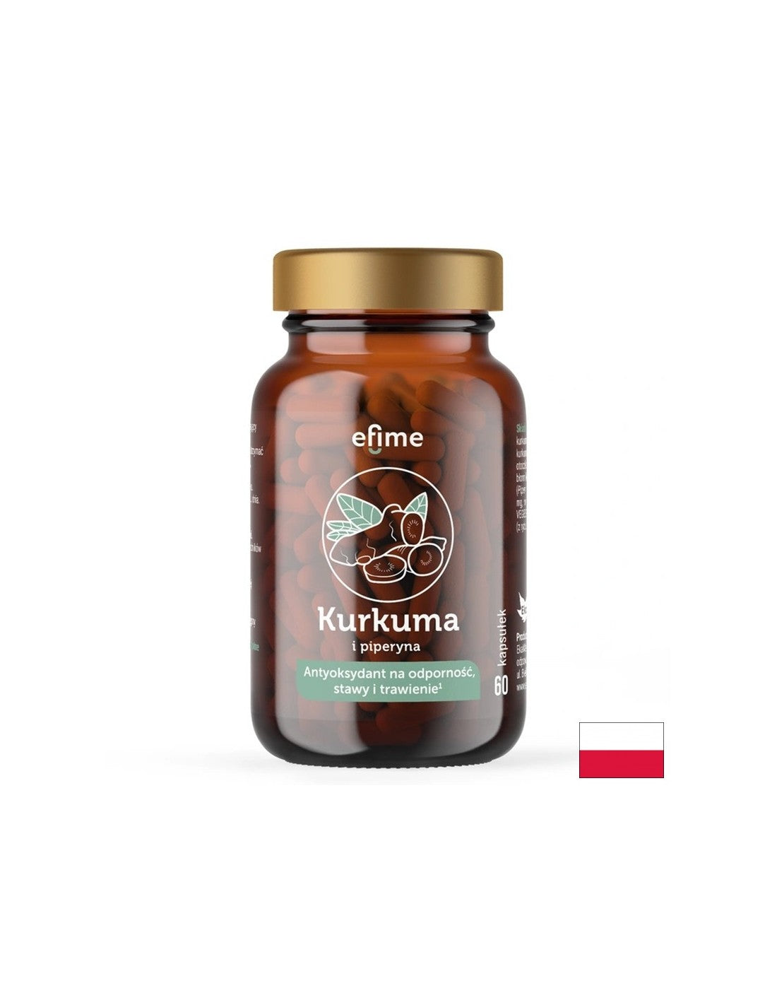 За поддържане на ставите и доброто храносмилане - куркума + черен пипер efime, 60 капсули