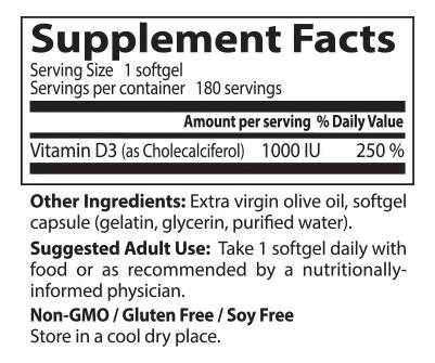 Най -добър витамин D3 1000 IU - 180 гел капсули