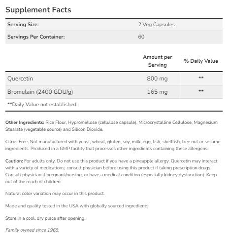 Кверцетин с бромелейн - 60 капсули