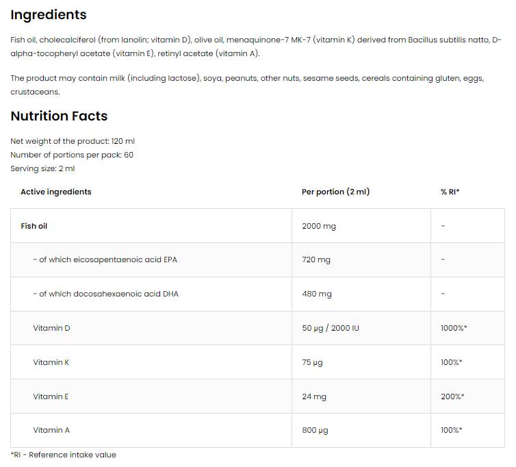 Омега 3 Течност + Адек | Витамин А + D + E + K 120 ml