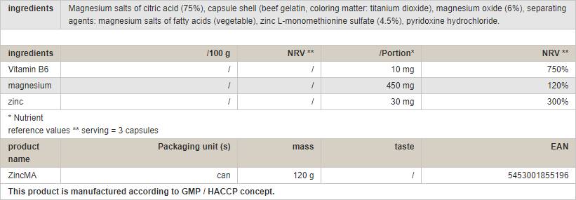 Zincma / ZMA - 120 капсули