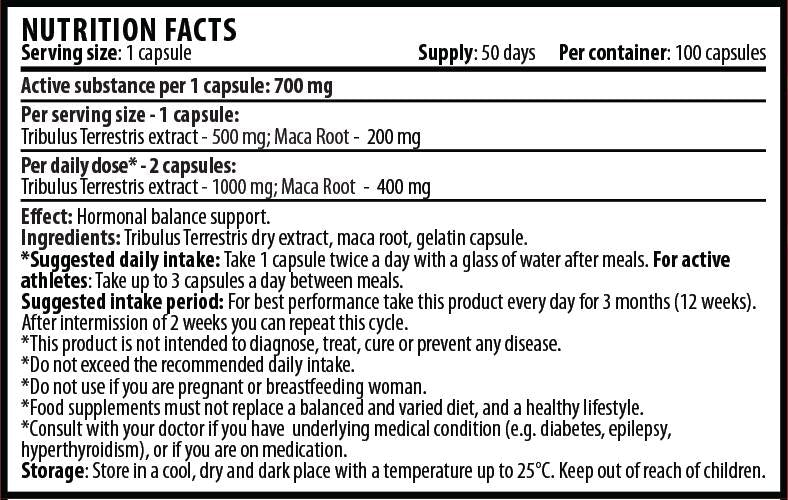 Tribulus с мака 1400 mg - 100 капсули